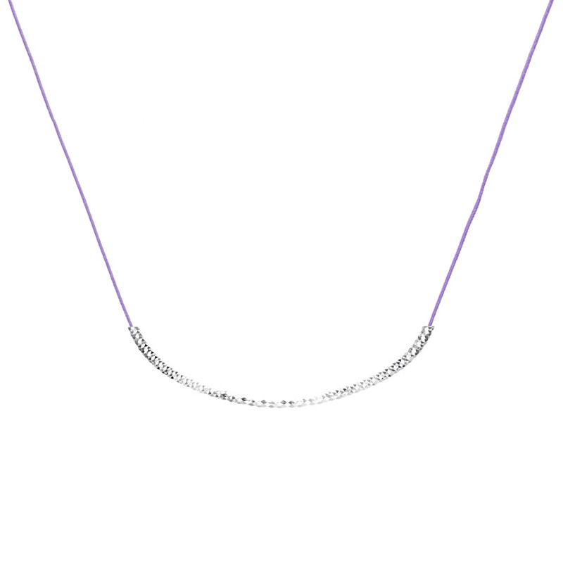 Collier court BOLZANO en argent - Cordon violet & Tube ciselé - DORIANE Bijoux