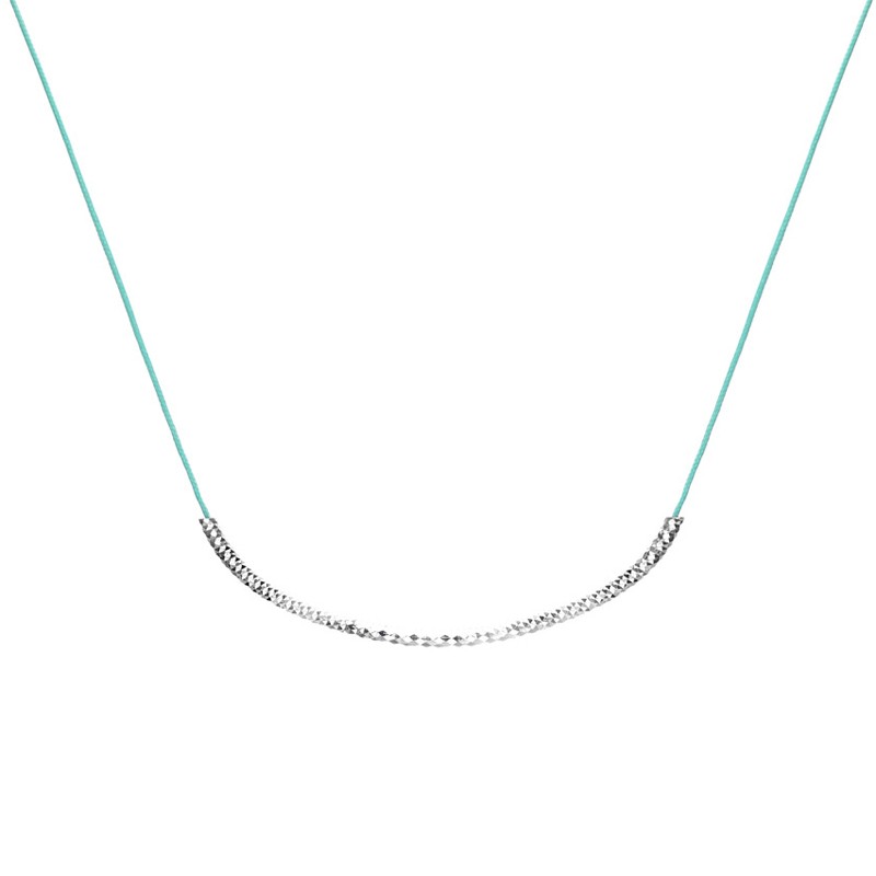 Collier court BOLZANO en argent - Cordon turquoise & Tube ciselé - DORIANE Bijoux