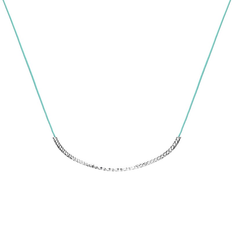 Collier court BOLZANO en argent - Cordon turquoise & Tube ciselé - DORIANE Bijoux