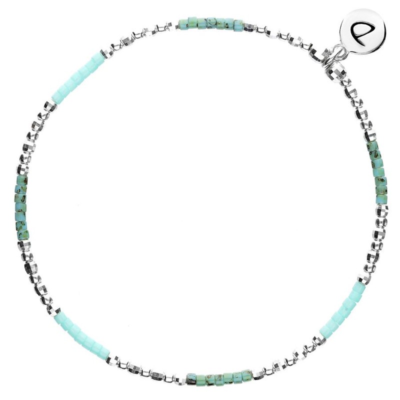 Bracelet élastique NEW BIRDY - Perles argent & Miyuki turquoise vert - DORIANE Bijoux