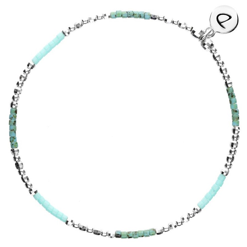 Bracelet élastique NEW BIRDY - Perles argent & Miyuki turquoise vert - DORIANE Bijoux