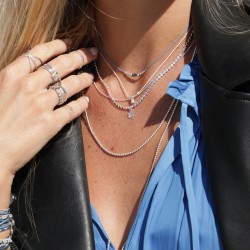 Collier TRIPLE RANGS mi-long argent - Chaînes mini boules en cascade