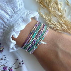 Bracelet multitours ATLANTA argent - Cordons & Perles violet turquoise