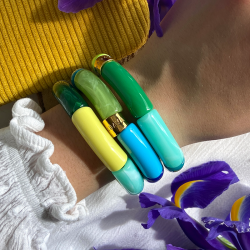 Bracelet jonc élastiqué CITRUS 1 - Turquoise jaune vert & Vert fluo