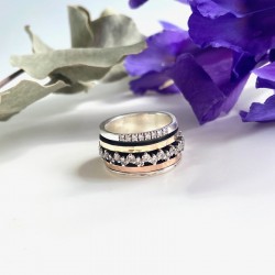 Bague TRIESTE en argent - Anneaux or rose, or jaune & zircons blancs TAILLE 54