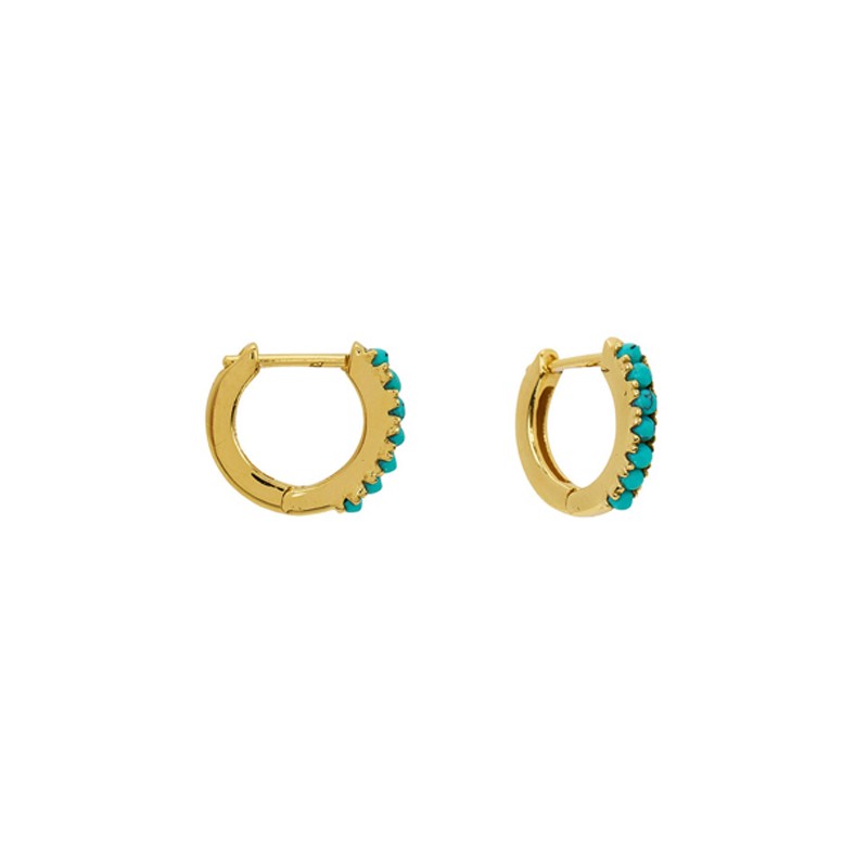 Boucles d'oreilles mini créoles Or RICA - Turquoises UNE A UNE