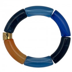 Bracelet jonc élastiqué PIPOCA ARCO-IRIS 1 - Bleu noir & orange de PARABAYA