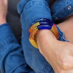 Bracelet jonc élastiqué ARCO-IRIS 2 - Orange blanc jaune & Bleu
