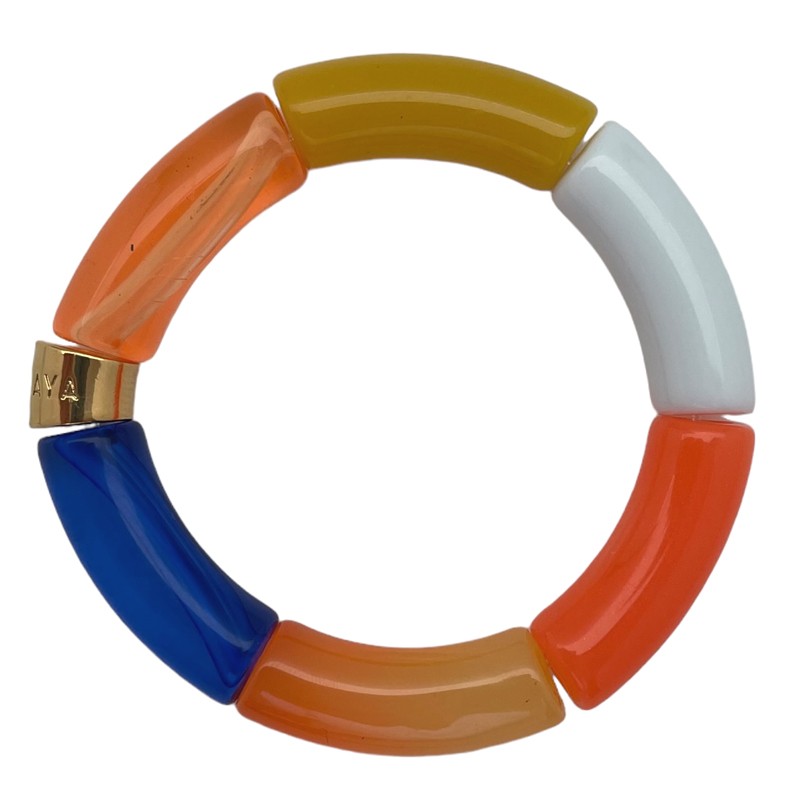 Bracelet jonc élastiqué ARCO-IRIS 2 - Orange blanc jaune & Bleu PARABAYA