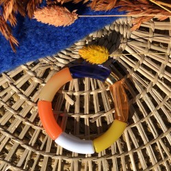 Bracelet jonc élastiqué ARCO-IRIS 2 - Orange blanc jaune & Bleu
