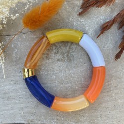 Bracelet jonc élastiqué ARCO-IRIS 2 - Orange blanc jaune & Bleu