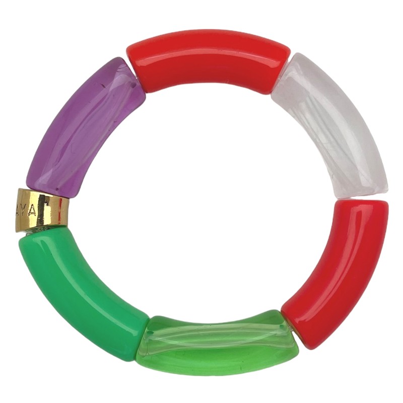 Bracelet jonc élastiqué BATIDA 2 - Vert corail blanc & violetPARABAYA Bracelet jonc élastiqué BATIDA 2 - Vert corail blanc & violetPARABAYA