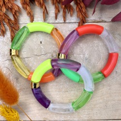 Bracelet jonc élastiqué BATIDA 1 - Vert orange jaune & violet