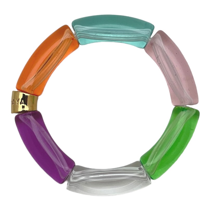 Bracelet jonc élastiqué FOSCO 3 - Violet orange vert blanc & turquoise PARABAYA Bracelet jonc élastiqué FOSCO 3 - Violet orange vert blanc & turquoise PARABAYA
