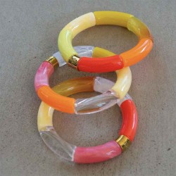 Bracelet jonc élastiqué MARACUJA 2 - Jaune rose corail orange & blanc