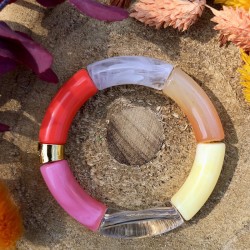 Bracelet jonc élastiqué MARACUJA 2 - Jaune rose corail orange & blanc