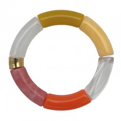 Bracelet jonc élastiqué MARACUJA 3 - Rose jaune orange & blanc PARABAYA