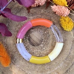 Bracelet jonc élastiqué MARACUJA 3 - Rose jaune orange fluo & blanc