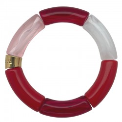 Bracelet jonc élastiqué GRANADINA 3 - Rose fuschia rouge & blanc PARABAYA