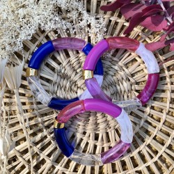 Bracelet jonc élastiqué LAGOA 3 - Violet blanc & bleu marine