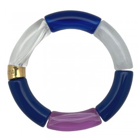 Bracelet jonc élastiqué LAGOA 3 - Violet blanc & bleu marine PARABAYA