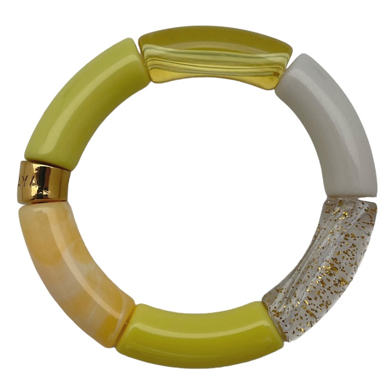 Bracelet jonc élastiqué LIMONADA 1 - Camaïeu de jaune écru & doré pailleté PARABAYA Bracelet jonc élastiqué LIMONADA 1 - Camaïeu de jaune écru & doré pailleté PARABAYA