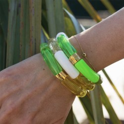 Bracelet jonc élastiqué LIMONADA 1 - Jaune écru & doré pailleté