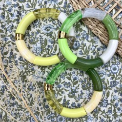 Bracelet jonc élastiqué LIMONADA 1 - Jaune écru & doré pailleté