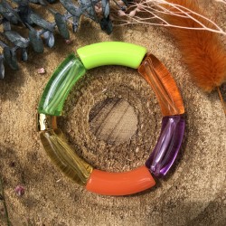 Bracelet jonc élastiqué BATIDA 1 - Vert orange jaune & violet