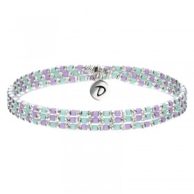 Bracelet multitours élastiqué JAVA argent - Miyuki turquoise violet - DORIANE Bijoux