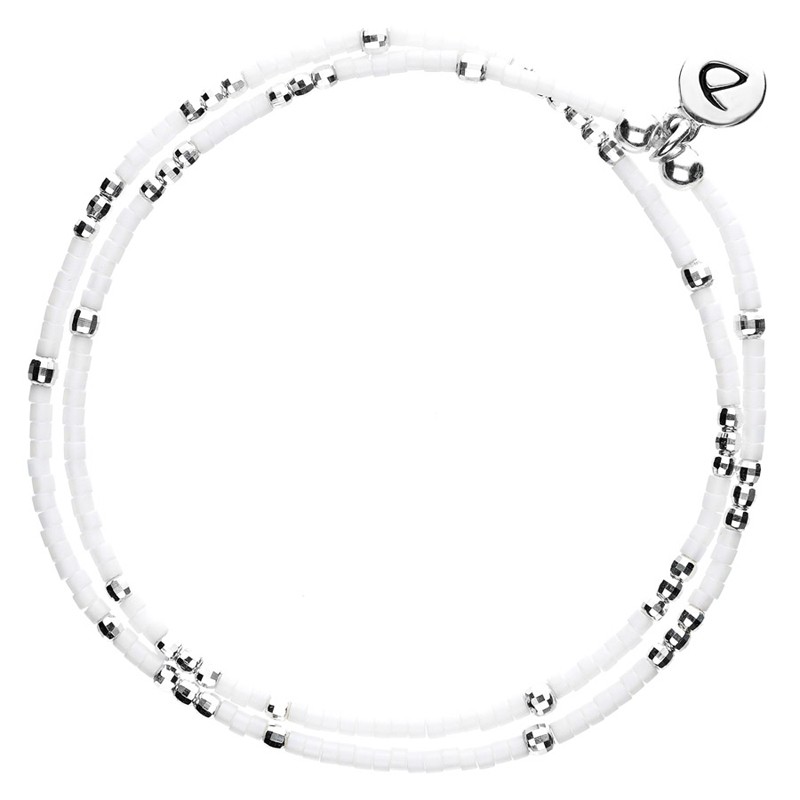 Bracelet multitours élastiqué ALBA argent - Perles blanches en Miyuki - DORIANE Bijoux