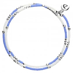 Bracelet multitours élastiqué ALBA argent - Perles bleu & Ivoire - DORIANE Bijoux