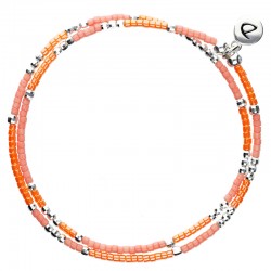 Bracelet multitours élastiqué ALBA argent - Perles orange & corail - DORIANE Bijoux