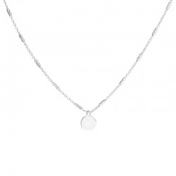 Collier court fin en argent - Chaînes tubes diamantés & Pastille DORIANE Bijoux
