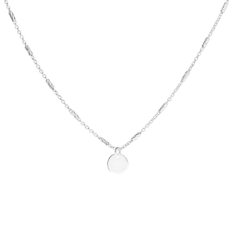 Collier court fin en argent - Chaînes tubes diamantés & Pastille DORIANE Bijoux Collier court fin en argent - Chaînes tubes diamantés & Pastille DORIANE Bijoux