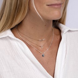 Collier court fin en argent - Chaîne tubes diamantés & Pastille