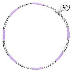 Bracelet élastique NEW BIRDY - Perles argent & Miyuki violet clair - DORIANE Bijoux
