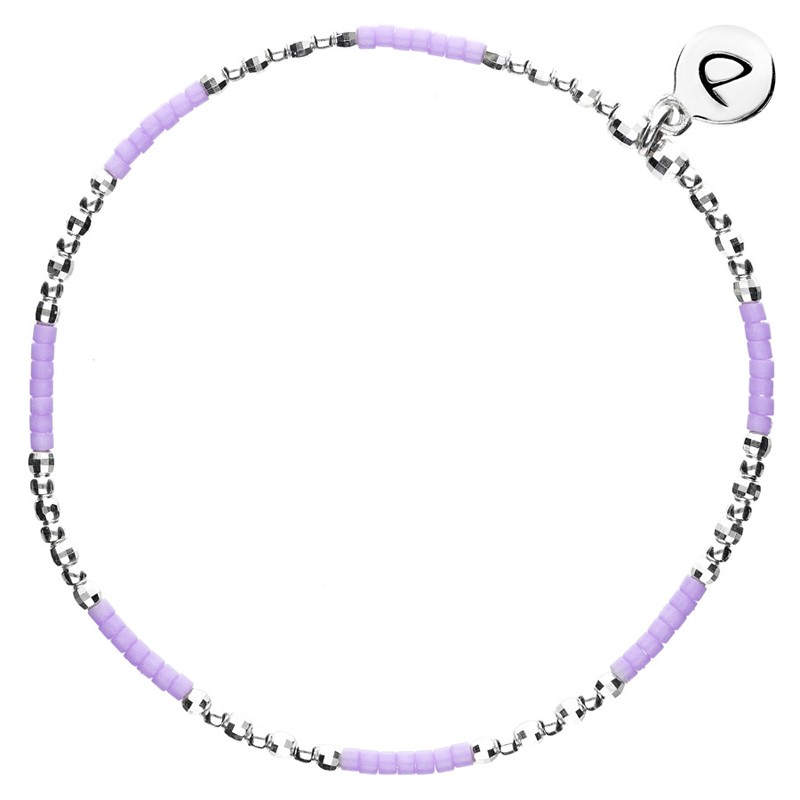 Bracelet élastique NEW BIRDY - Perles argent & Miyuki violet clair - DORIANE Bijoux