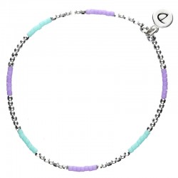 Bracelet élastique NEW BIRDY - Perles argent & Miyuki violet turquoise - DORIANE Bijoux