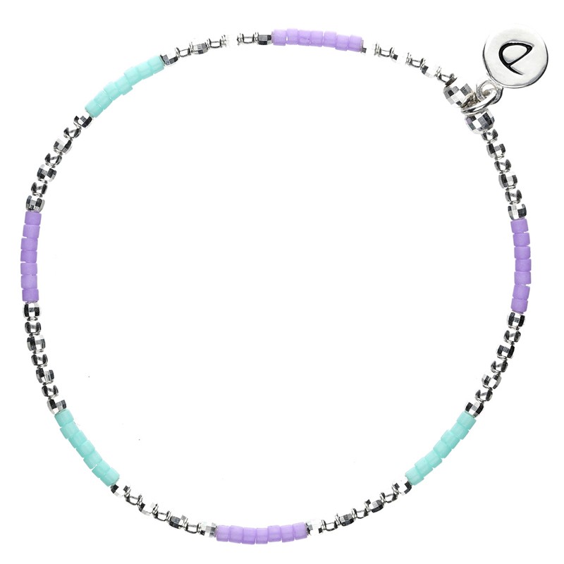 Bracelet élastique NEW BIRDY - Perles argent & Miyuki violet turquoise - DORIANE Bijoux