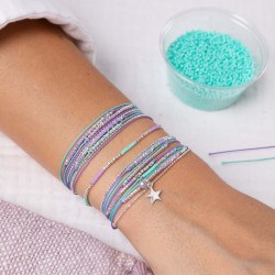 Bracelet élastique NEW BIRDY - Perles argent & Miyuki violet turquoise TAILLE M