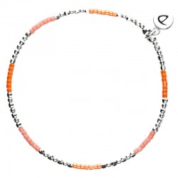 Bracelet élastique NEW BIRDY - Perles argent & Miyuki orange corail - DORIANE Bijoux