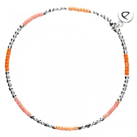 Bracelet élastique NEW BIRDY - Perles argent & Miyuki orange corail - DORIANE Bijoux