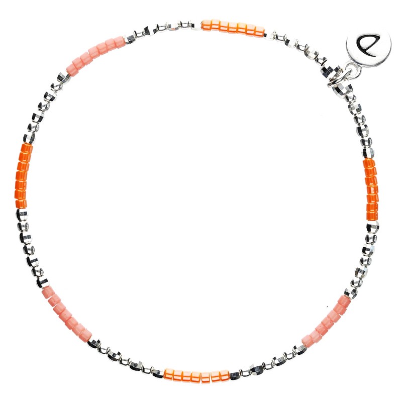 Bracelet élastique NEW BIRDY - Perles argent & Miyuki orange corail - DORIANE Bijoux