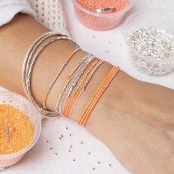 Bracelet élastique NEW BIRDY - Perles argent & Miyuki orange corail TAILLE M