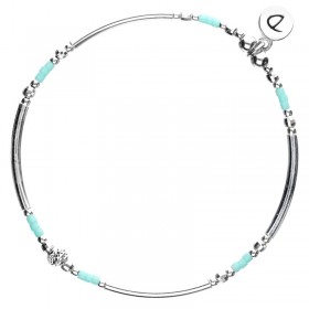 Bracelet fin élastiqué PORTO-VECCHIO argent, Tubes & Perles turquoise - DORIANE Bijoux