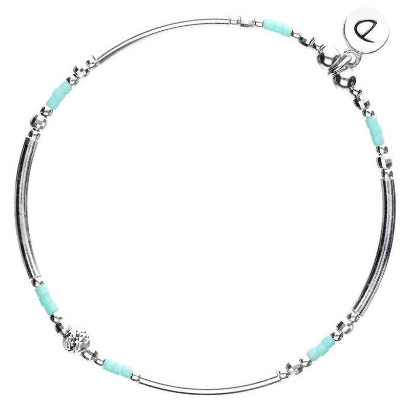 Bracelet fin élastiqué PORTO-VECCHIO argent, Tubes & Perles turquoise - DORIANE Bijoux