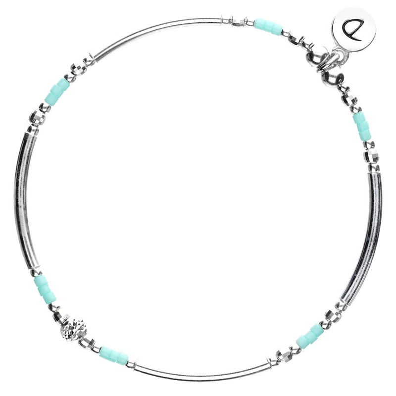 Bracelet fin élastiqué PORTO-VECCHIO argent, Tubes & Perles turquoise - DORIANE Bijoux Bracelet fin élastiqué PORTO-VECCHIO argent, Tubes & Perles turquoise - DORIANE Bijoux