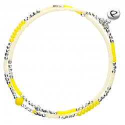 Bracelet multitours élastiqué SPRING argent - Perles jaune crème - DORIANE Bijoux