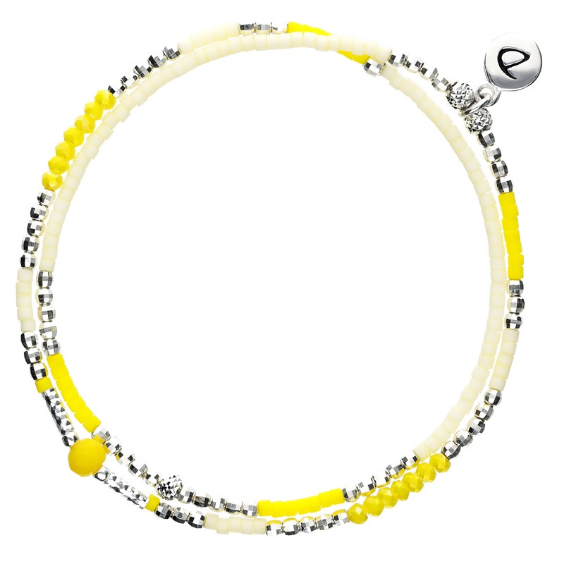 Bracelet multitours élastiqué SPRING argent - Perles jaune crème - DORIANE Bijoux